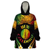 Personalised New Caledonia Independence Day Wearable Blanket Hoodie Polynesian Tattoo and Plumeria Reggae Color LT03 One Size Reggae - Polynesian Pride