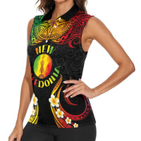 Personalised New Caledonia Independence Day Women Sleeveless Polo Shirt Polynesian Tattoo and Plumeria Reggae Color LT03 - Polynesian Pride