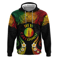 Personalised New Caledonia Independence Day Zip Hoodie Polynesian Tattoo and Plumeria Reggae Color LT03 Pullover Hoodie Reggae - Polynesian Pride