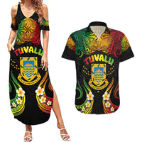 Personalised Tuvalu Independence Day Couples Matching Summer Maxi Dress and Hawaiian Shirt Polynesian Tattoo and Plumeria Reggae Color LT03 Reggae - Polynesian Pride