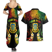 Personalised Tuvalu Independence Day Couples Matching Summer Maxi Dress and Hawaiian Shirt Polynesian Tattoo and Plumeria Reggae Color LT03 - Polynesian Pride