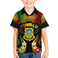 Personalised Tuvalu Independence Day Family Matching Summer Maxi Dress and Hawaiian Shirt Polynesian Tattoo and Plumeria Reggae Color LT03 Son's Shirt Reggae - Polynesian Pride