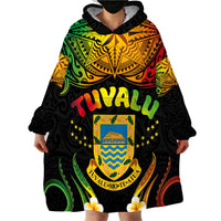 Personalised Tuvalu Independence Day Wearable Blanket Hoodie Polynesian Tattoo and Plumeria Reggae Color LT03 - Polynesian Pride