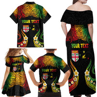 Personalised Malampa Fiji Day Family Matching Off Shoulder Maxi Dress and Hawaiian Shirt Polynesian Tattoo and Plumeria Reggae Color LT03 - Polynesian Pride