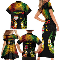 Personalised Malampa Fiji Day Family Matching Short Sleeve Bodycon Dress and Hawaiian Shirt Polynesian Tattoo and Plumeria Reggae Color LT03 - Polynesian Pride