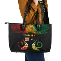 Personalised Malampa Fiji Day Leather Tote Bag Polynesian Tattoo and Plumeria Reggae Color LT03 - Polynesian Pride