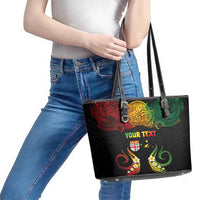 Personalised Malampa Fiji Day Leather Tote Bag Polynesian Tattoo and Plumeria Reggae Color LT03 - Polynesian Pride