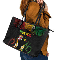 Personalised Malampa Fiji Day Leather Tote Bag Polynesian Tattoo and Plumeria Reggae Color LT03 - Polynesian Pride