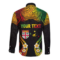Personalised Malampa Fiji Day Long Sleeve Button Shirt Polynesian Tattoo and Plumeria Reggae Color LT03 - Polynesian Pride