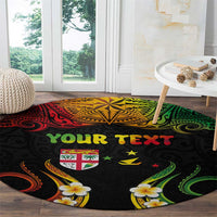 Personalised Malampa Fiji Day Round Carpet Polynesian Tattoo and Plumeria Reggae Color LT03 - Polynesian Pride