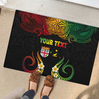 Personalised Malampa Fiji Day Rubber Doormat Polynesian Tattoo and Plumeria Reggae Color LT03 - Polynesian Pride