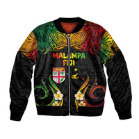 Personalised Malampa Fiji Day Sleeve Zip Bomber Jacket Polynesian Tattoo and Plumeria Reggae Color LT03 Unisex Reggae - Polynesian Pride