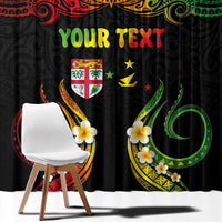 Personalised Malampa Fiji Day Window Curtain Polynesian Tattoo and Plumeria Reggae Color LT03 - Polynesian Pride