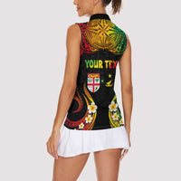 Personalised Malampa Fiji Day Women Sleeveless Polo Shirt Polynesian Tattoo and Plumeria Reggae Color LT03 - Polynesian Pride