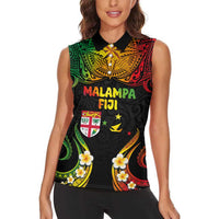 Personalised Malampa Fiji Day Women Sleeveless Polo Shirt Polynesian Tattoo and Plumeria Reggae Color LT03 - Polynesian Pride