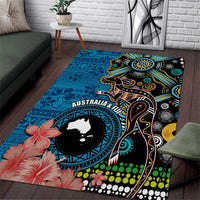 Fiji and Australia Kangaroos Area Rug Indigenous Aboriginal and Fijian Masi Tribal Tattoo LT03 Blue - Polynesian Pride