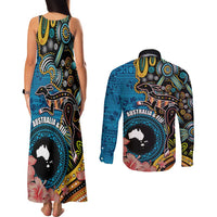 Fiji and Australia Kangaroos Couples Matching Tank Maxi Dress and Long Sleeve Button Shirt Indigenous Aboriginal and Fijian Masi Tribal Tattoo LT03 - Polynesian Pride
