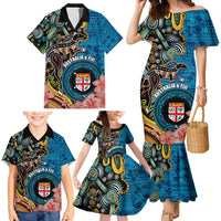 Fiji and Australia Kangaroos Family Matching Mermaid Dress and Hawaiian Shirt Indigenous Aboriginal and Fijian Masi Tribal Tattoo LT03 - Polynesian Pride