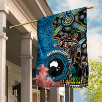 Fiji and Australia Kangaroos Garden Flag Indigenous Aboriginal and Fijian Masi Tribal Tattoo LT03 House Flag Blue - Polynesian Pride
