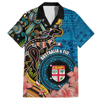 Fiji and Australia Kangaroos Hawaiian Shirt Indigenous Aboriginal and Fijian Masi Tribal Tattoo LT03 Blue - Polynesian Pride
