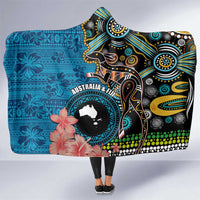 Fiji and Australia Kangaroos Hooded Blanket Indigenous Aboriginal and Fijian Masi Tribal Tattoo LT03 One Size Blue - Polynesian Pride