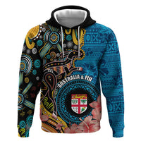 Fiji and Australia Kangaroos Hoodie Indigenous Aboriginal and Fijian Masi Tribal Tattoo LT03 Pullover Hoodie Blue - Polynesian Pride