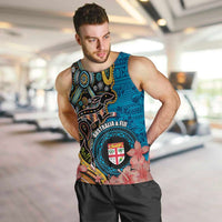 Fiji and Australia Kangaroos Men Tank Top Indigenous Aboriginal and Fijian Masi Tribal Tattoo LT03 Blue - Polynesian Pride