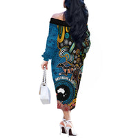 Fiji and Australia Kangaroos Off The Shoulder Long Sleeve Dress Indigenous Aboriginal and Fijian Masi Tribal Tattoo LT03 - Polynesian Pride
