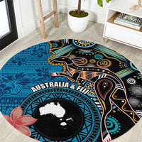 Fiji and Australia Kangaroos Round Carpet Indigenous Aboriginal and Fijian Masi Tribal Tattoo LT03 Blue - Polynesian Pride