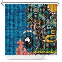 Fiji and Australia Kangaroos Shower Curtain Indigenous Aboriginal and Fijian Masi Tribal Tattoo LT03 Blue - Polynesian Pride