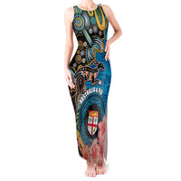 Fiji and Australia Kangaroos Tank Maxi Dress Indigenous Aboriginal and Fijian Masi Tribal Tattoo LT03 Women Blue - Polynesian Pride