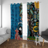 Fiji and Australia Kangaroos Window Curtain Indigenous Aboriginal and Fijian Masi Tribal Tattoo LT03 With Grommets Blue - Polynesian Pride