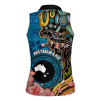 Fiji and Australia Kangaroos Women Sleeveless Polo Shirt Indigenous Aboriginal and Fijian Masi Tribal Tattoo LT03 - Polynesian Pride