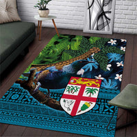 Fiji and New Zealand Tui Bird Area Rug Koru Fern Leafs and Palm Tree With Plumeria LT03 Blue - Polynesian Pride