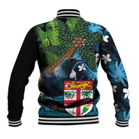 Fiji and New Zealand Tui Bird Baseball Jacket Koru Fern Leafs and Palm Tree With Plumeria LT03 - Polynesian Pride