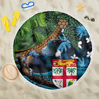Fiji and New Zealand Tui Bird Beach Blanket Koru Fern Leafs and Palm Tree With Plumeria LT03 One Size 150cm Blue - Polynesian Pride
