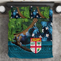 Fiji and New Zealand Tui Bird Bedding Set Koru Fern Leafs and Palm Tree With Plumeria LT03 Blue - Polynesian Pride