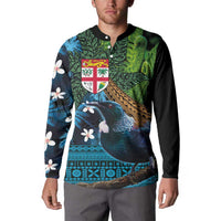 Fiji and New Zealand Tui Bird Button Sweatshirt Koru Fern Leafs and Palm Tree With Plumeria LT03 - Polynesian Pride
