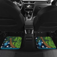 Fiji and New Zealand Tui Bird Car Mats Koru Fern Leafs and Palm Tree With Plumeria LT03 Set 2pcs - Back Blue - Polynesian Pride