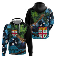 Fiji and New Zealand Tui Bird Hoodie Koru Fern Leafs and Palm Tree With Plumeria LT03 - Polynesian Pride