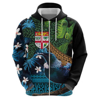 Fiji and New Zealand Tui Bird Hoodie Koru Fern Leafs and Palm Tree With Plumeria LT03 - Polynesian Pride