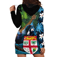 Fiji and New Zealand Tui Bird Hoodie Dress Koru Fern Leafs and Palm Tree With Plumeria LT03 - Polynesian Pride