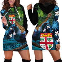 Fiji and New Zealand Tui Bird Hoodie Dress Koru Fern Leafs and Palm Tree With Plumeria LT03 - Polynesian Pride