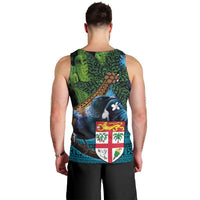 Fiji and New Zealand Tui Bird Men Tank Top Koru Fern Leafs and Palm Tree With Plumeria LT03 - Polynesian Pride