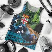 Fiji and New Zealand Tui Bird Men Tank Top Koru Fern Leafs and Palm Tree With Plumeria LT03 - Polynesian Pride