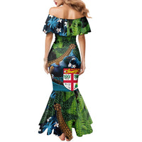 Fiji and New Zealand Tui Bird Mermaid Dress Koru Fern Leafs and Palm Tree With Plumeria LT03 - Polynesian Pride