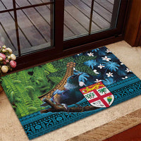 Fiji and New Zealand Tui Bird Rubber Doormat Koru Fern Leafs and Palm Tree With Plumeria LT03 - Polynesian Pride