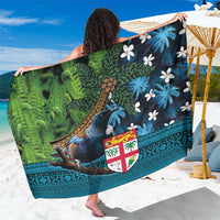Fiji and New Zealand Tui Bird Sarong Koru Fern Leafs and Palm Tree With Plumeria LT03 One Size 44 x 66 inches Blue - Polynesian Pride