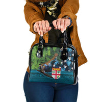 Fiji and New Zealand Tui Bird Shoulder Handbag Koru Fern Leafs and Palm Tree With Plumeria LT03 One Size Blue - Polynesian Pride