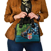Fiji and New Zealand Tui Bird Shoulder Handbag Koru Fern Leafs and Palm Tree With Plumeria LT03 - Polynesian Pride